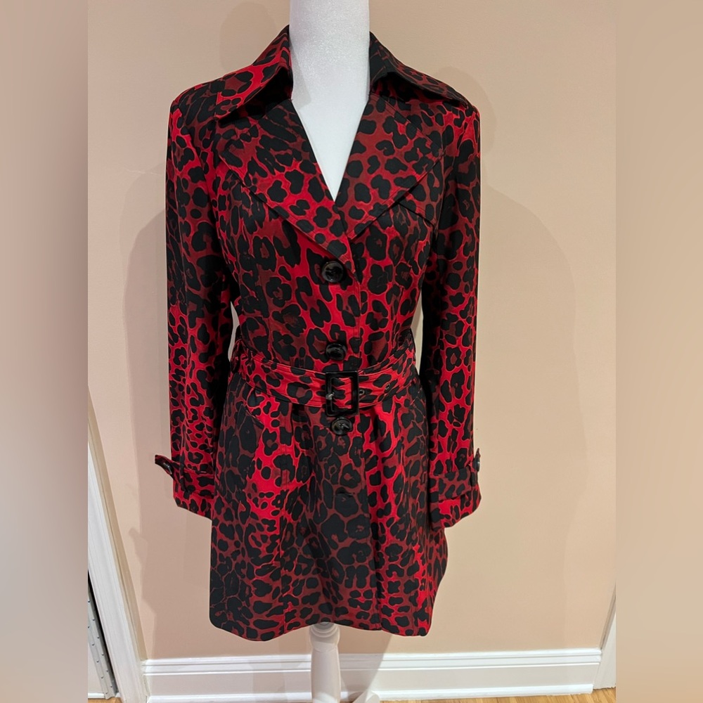 Cache Trench Coat With Belt Leopard Print Jacket Size S